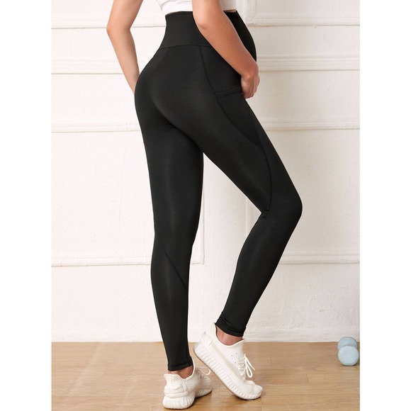 Maternity Solid Wide Waistband Leggings black - Picture 3 of 3